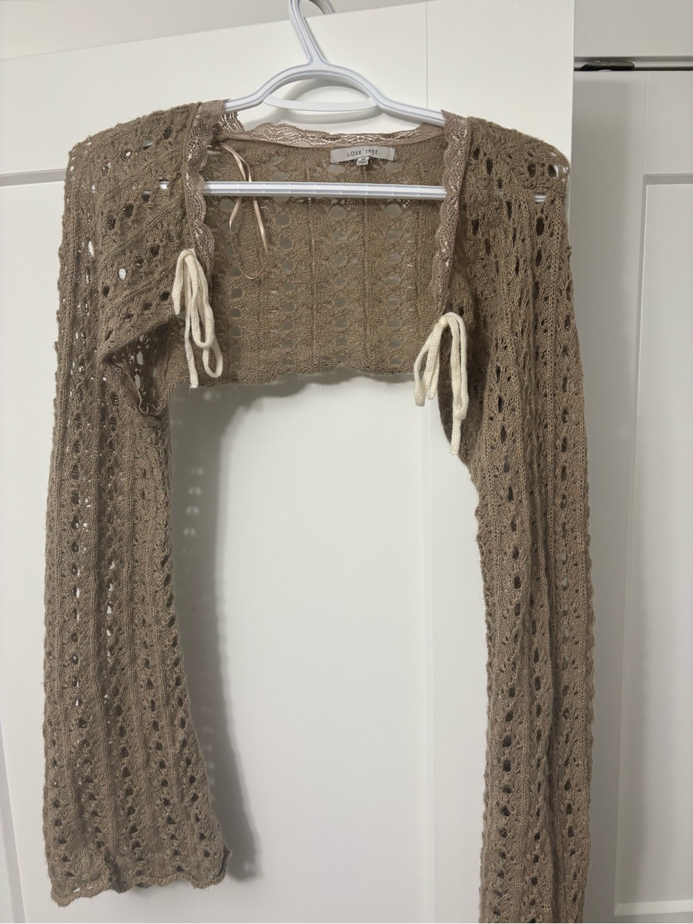 Love Tree Taupe Crochet Tie-Front Bolero Shrug - Picture 2 of 2